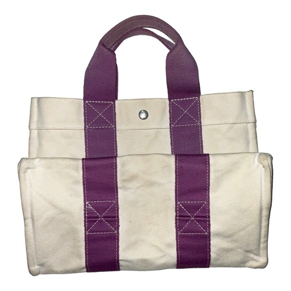 Hermes Bora Bora Canvas Tote Bag Ivory Purple - Picture 11 of 15